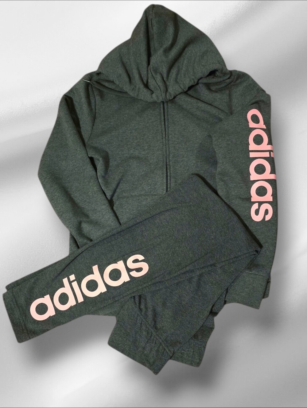 adidas Gray  Hoodie and Cropped Leggings with Pink Logo